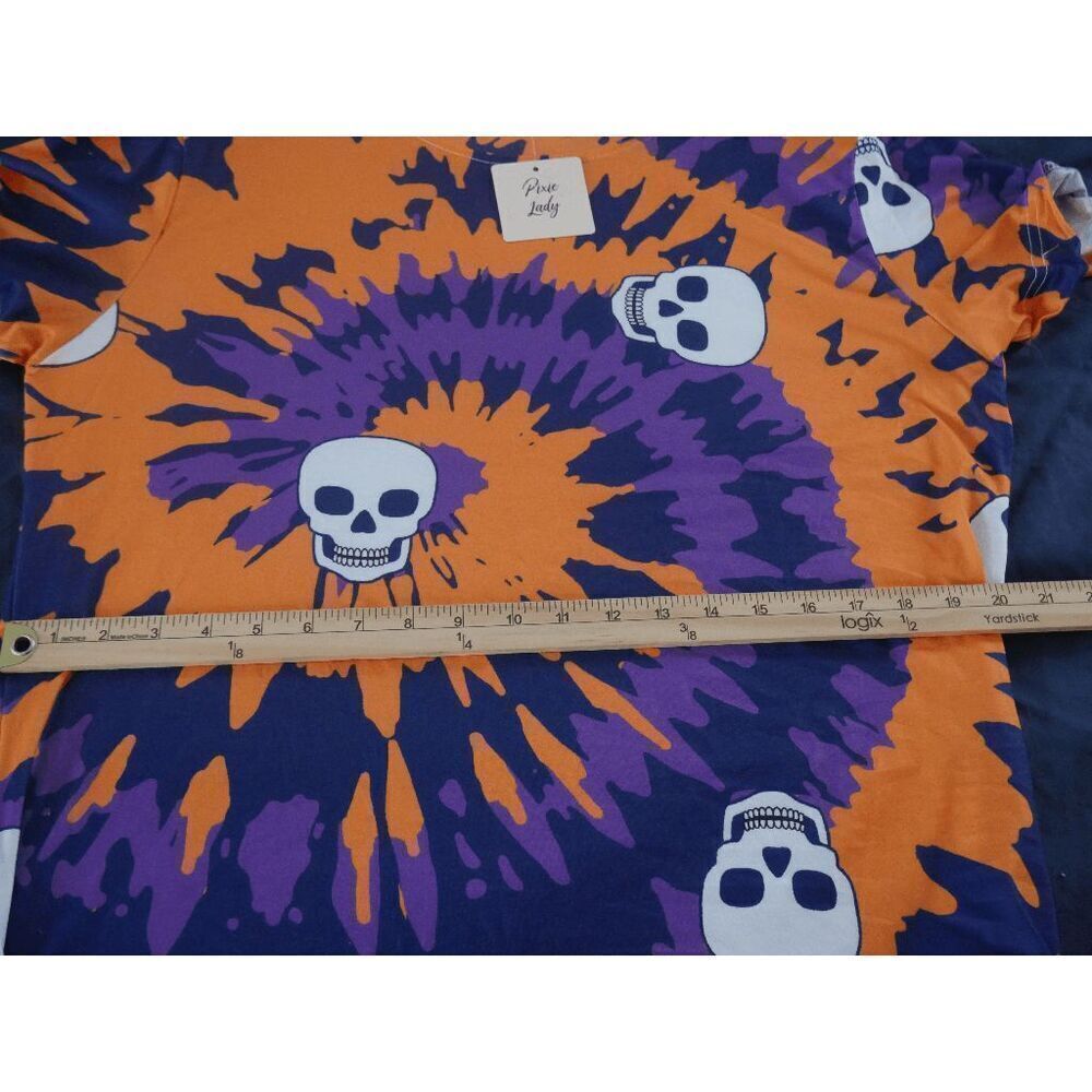 Women's Skull Print Tie-die Orange & Purple T-Shirt Size L - Picture 7 of 7